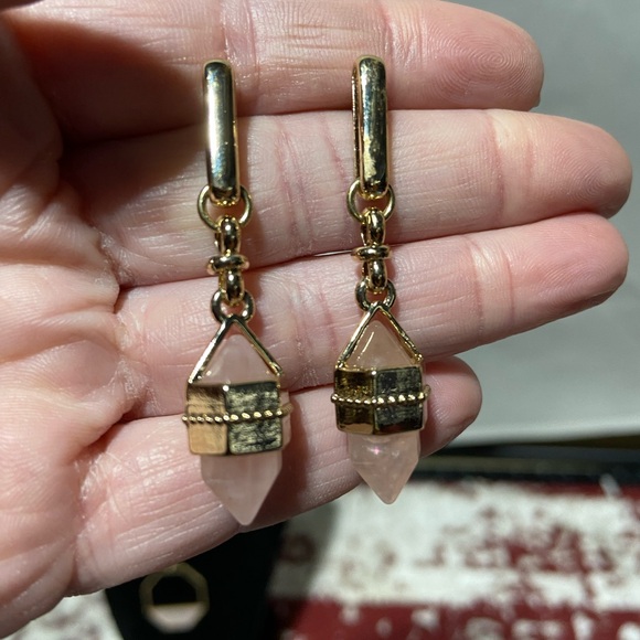 Gold Tone Necklace and Pierced Earrings, With Rose Quartz, Bundle - Picture 2 of 6